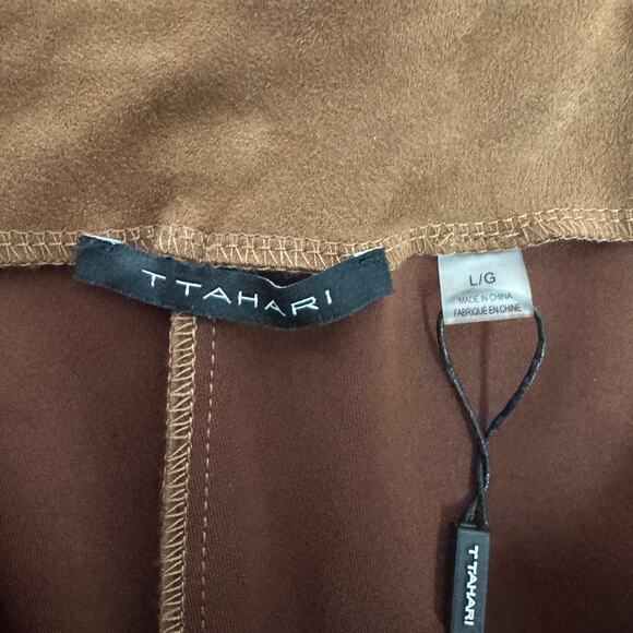 T Tahari Faux Leather Brown Suede Pull On Pants US Women's L - Picture 4 of 9